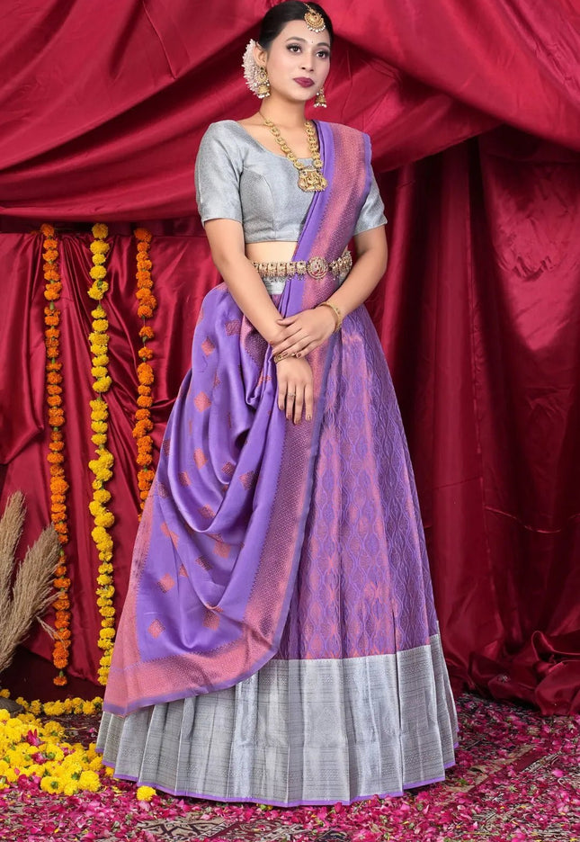 Purple Banarasi Pattu Lehenga Choli With Zari Work - Gajiwala