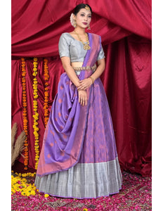 Purple Banarasi Pattu Lehenga Choli With Zari Work - Gajiwala