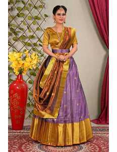 Purple Banarasi Silk Half Saree For Women - Gajiwala