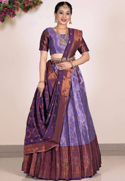 Purple Banarasi Silk Half Saree Lehenga For Women - Gajiwala
