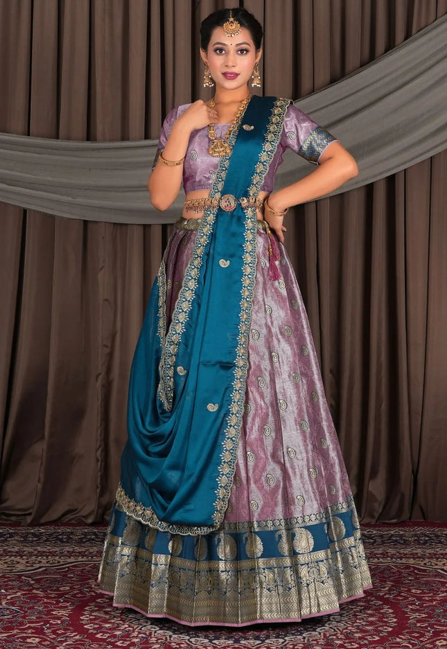 Purple Banarasi Silk Lehenga Choli with Dupatta - Gajiwala