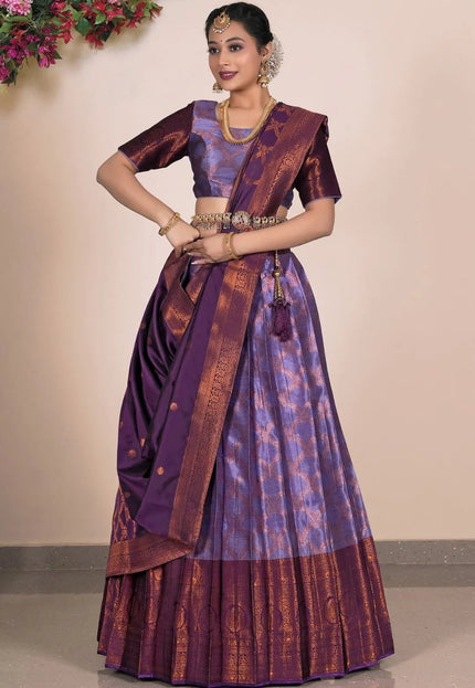 Purple Banarasi Silk Lehenga With Zari Woven - Gajiwala
