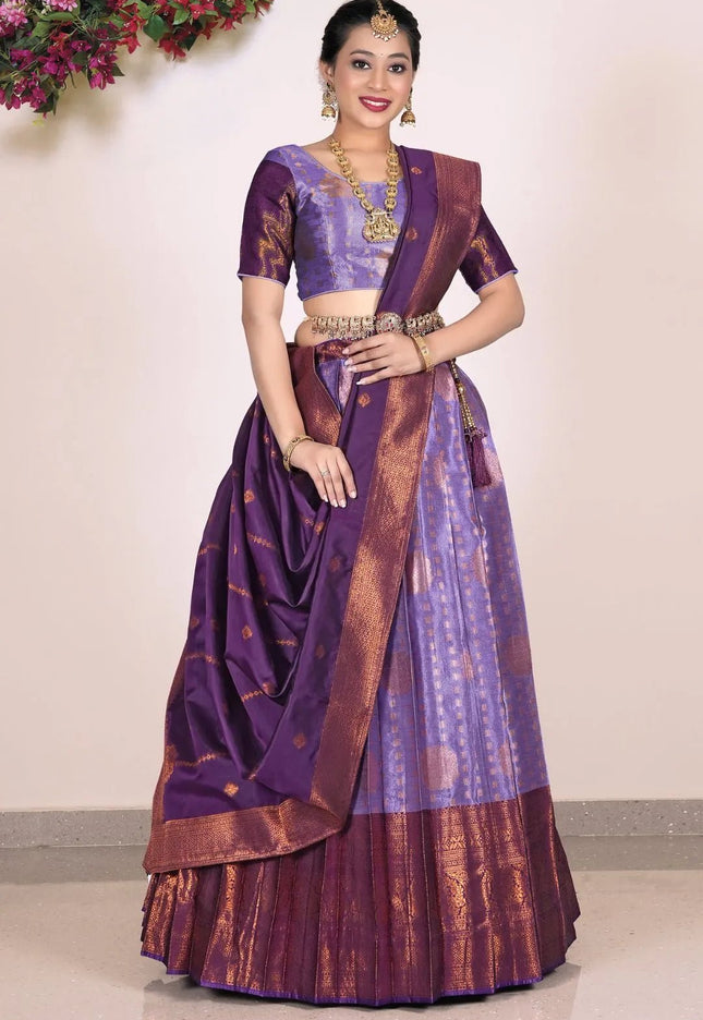 Purple Banarasi Zari Silk Half Saree Lehenga For Women - Gajiwala