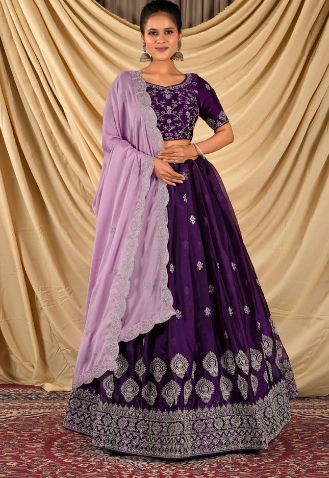 Purple Barbery Silk Lehenga Choli With Rangoli Dupatta - Gajiwala