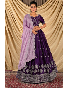 Purple Barbery Silk Lehenga Choli With Rangoli Dupatta - Gajiwala