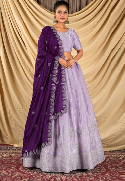 Purple Barbery Silk Lehenga Choli With Rangoli Dupatta - Gajiwala