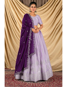 Purple Barbery Silk Lehenga Choli With Rangoli Dupatta - Gajiwala