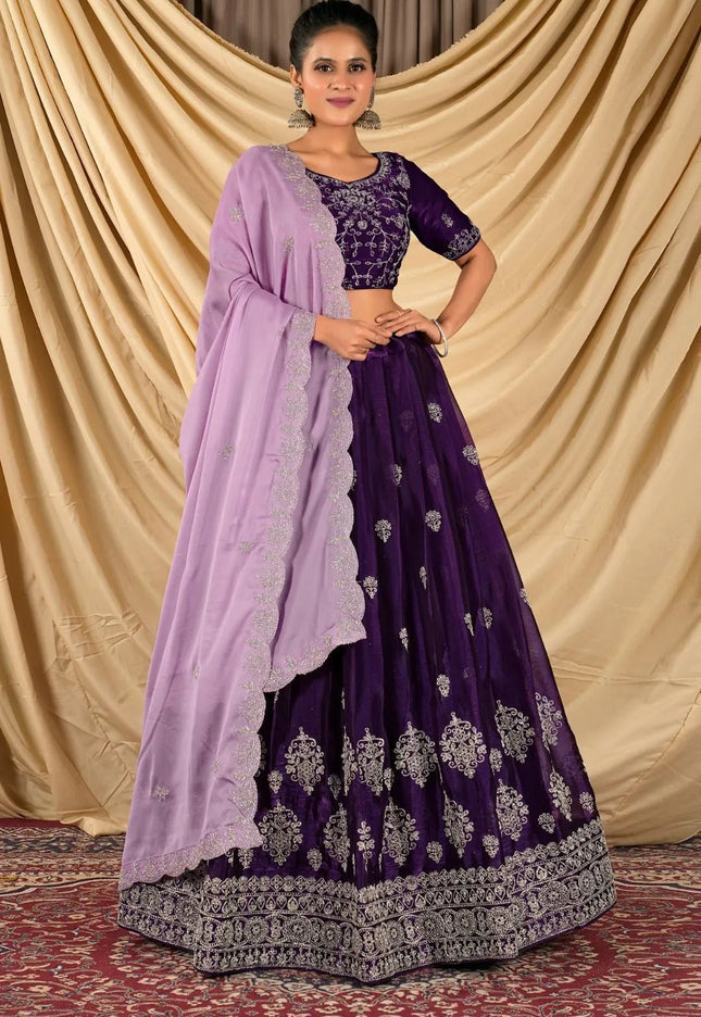 Purple Barbery Silk Lehenga Choli With Rangoli Dupatta - Gajiwala