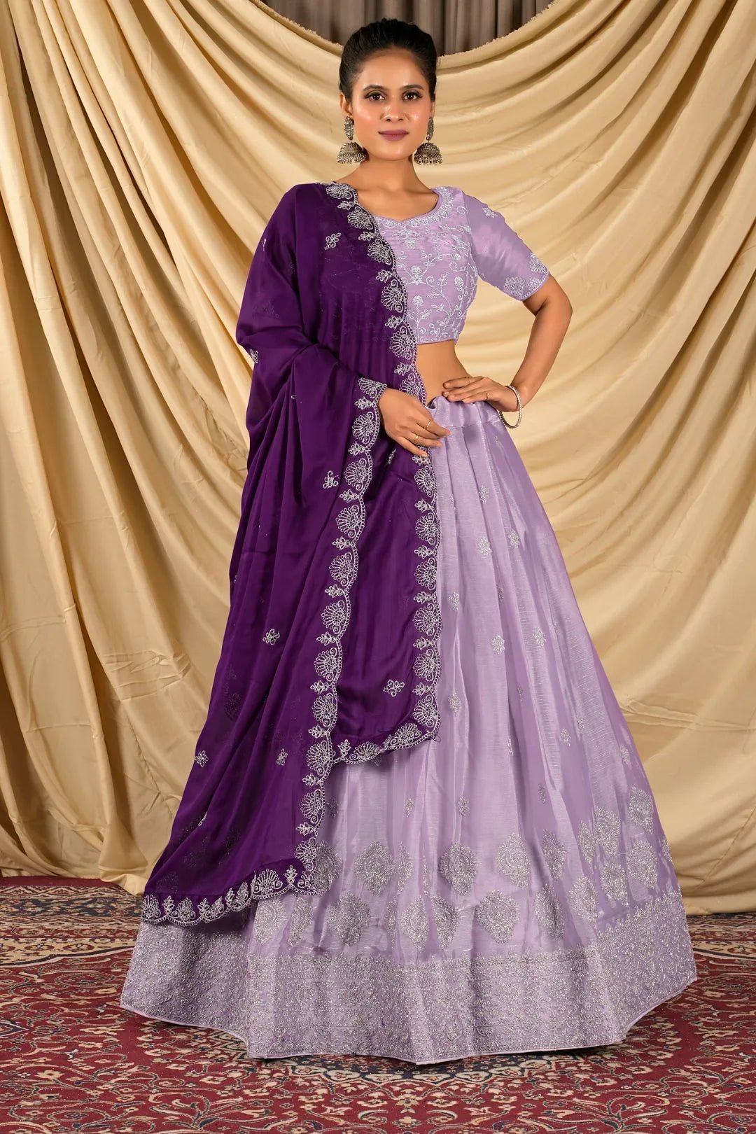 Purple Barbery Silk Lehenga Choli With Rangoli Dupatta - Gajiwala