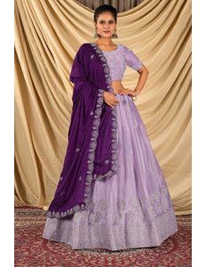 Purple Barbery Silk Lehenga Choli With Rangoli Dupatta - Gajiwala
