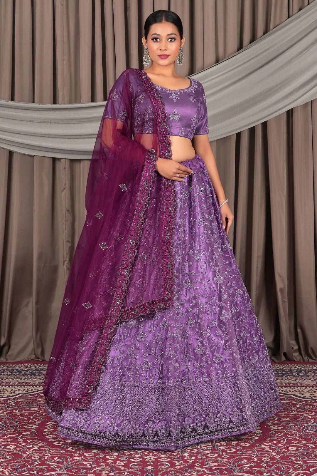 Purple Beautiful Net Lehenga Design For Weddings - Gajiwala