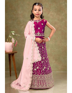 Purple Colour Kids Readymade Lehenga For Girls - Gajiwala