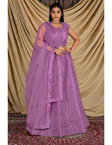 Purple Colour Net Crop Top Lehenga Choli - Gajiwala