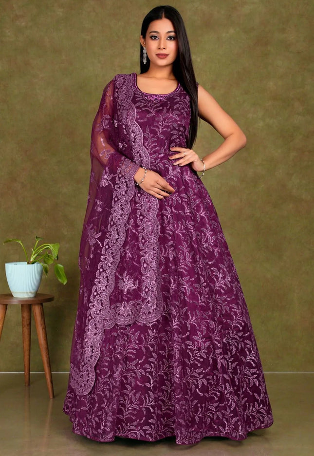 Purple Colour Party Wear Net Gown For Women - Gajiwala