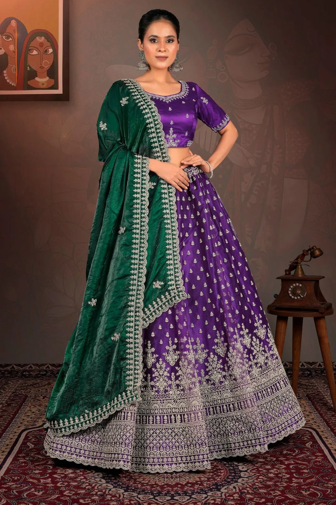Purple Designer Net Lehenga With Heavy Work - Gajiwala