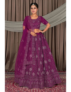 Purple Embroidered Bridesmaid Lehenga Choli In Net - Gajiwala