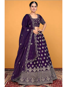 Purple Fendy Silk Embroidered Semi - Stitched Lehenga Choli - Gajiwala