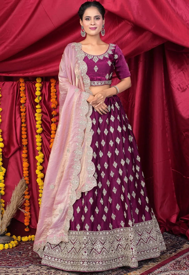 Purple Fendy Silk Pattu Lehenga Choli With Embroidery Work - Gajiwala