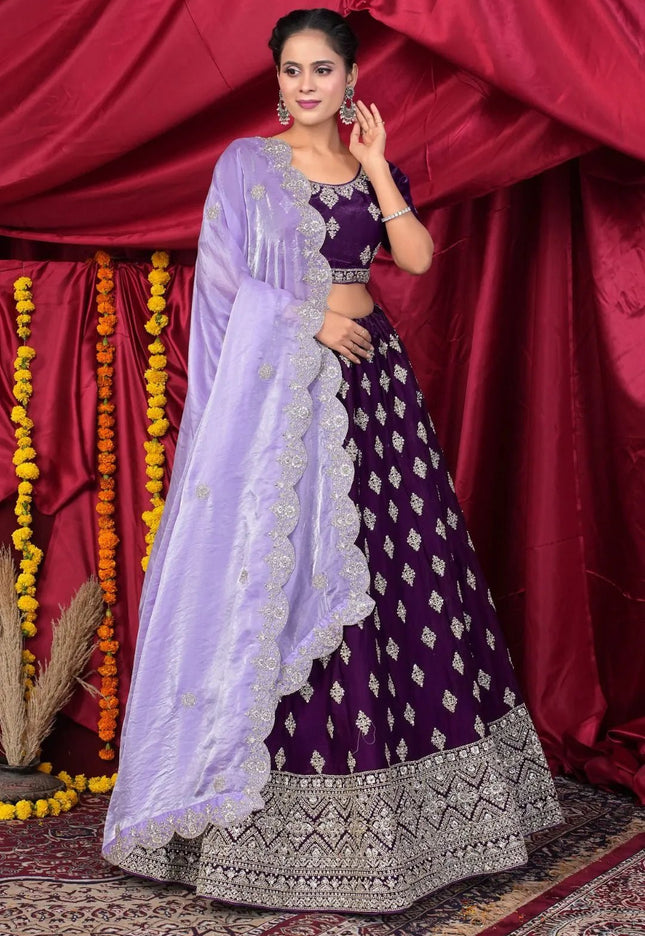 Purple Fendy Silk Pattu Lehenga Choli With Embroidery Work - Gajiwala