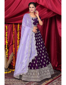 Purple Fendy Silk Pattu Lehenga Choli With Embroidery Work - Gajiwala