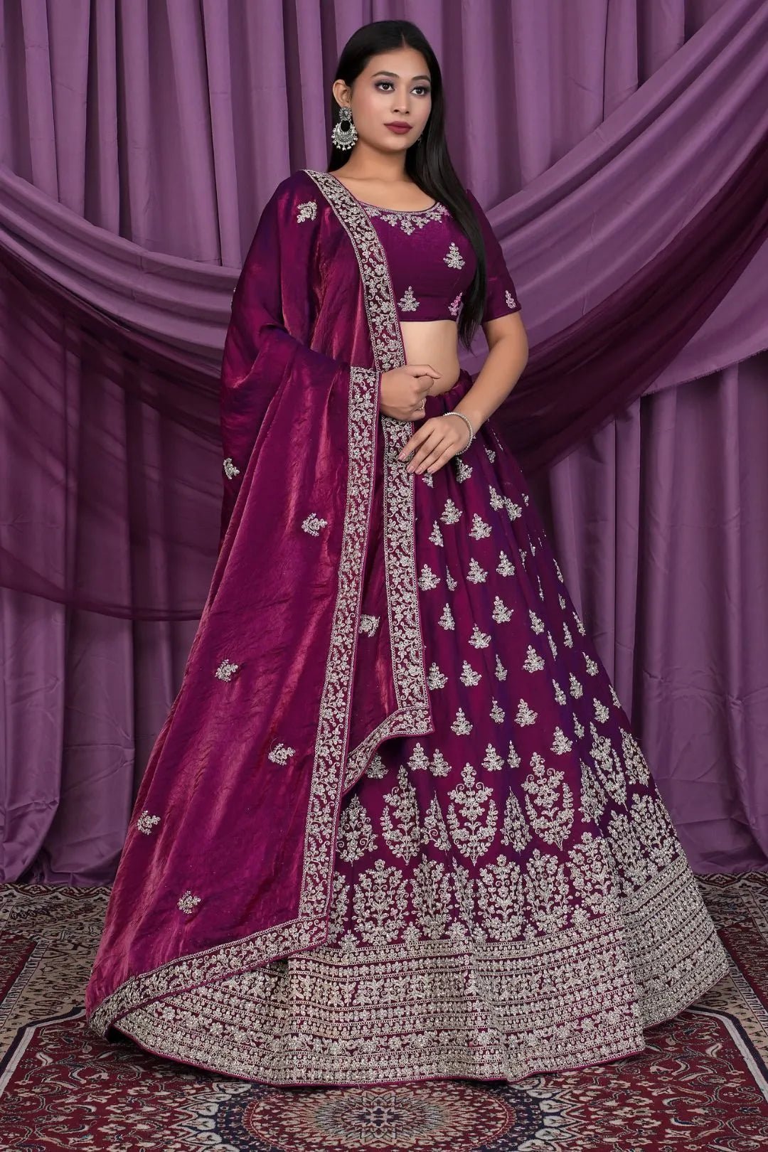 Purple Fendy Silk Pattu Lehenga With Embroidery Work - Gajiwala
