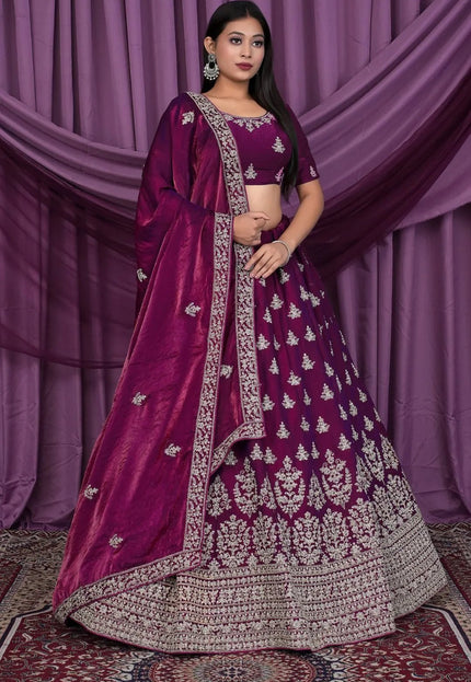 Purple Fendy Silk Pattu Lehenga With Embroidery Work - Gajiwala