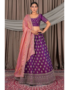 Purple Fendy Silk Semi - Stitched Lehenga For Women - Gajiwala