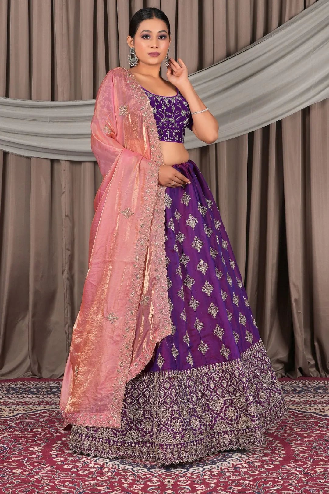 Purple Fendy Silk Semi - Stitched Lehenga For Women - Gajiwala