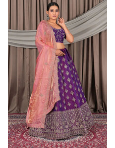 Purple Fendy Silk Semi - Stitched Lehenga For Women - Gajiwala