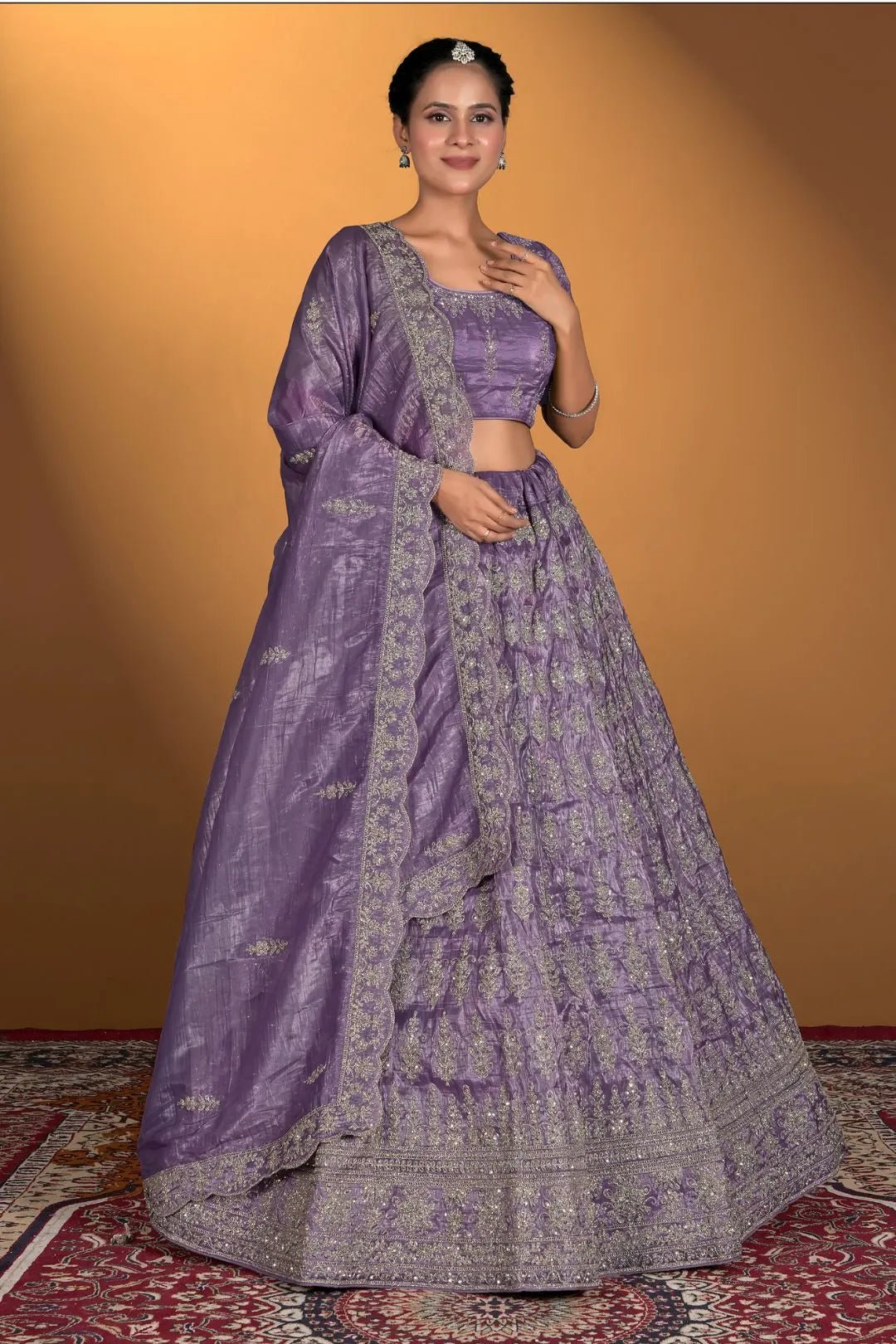 Purple Gold Crush Embroidery Lehenga Choli For Women - Gajiwala