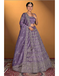 Purple Gold Crush Embroidery Lehenga Choli For Women - Gajiwala