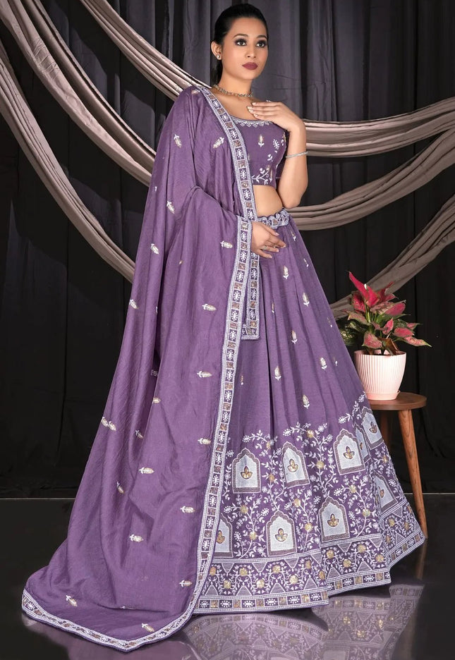 Purple Indian Style Half Saree Lehenga Choli - Gajiwala