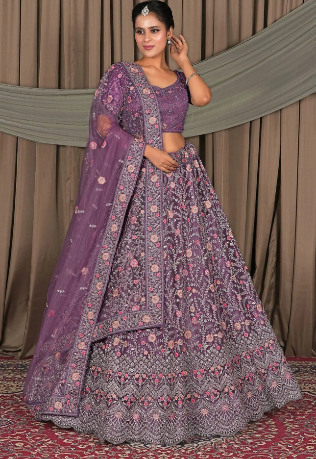Purple Latest Party Wear Net Lehenga Choli - Gajiwala