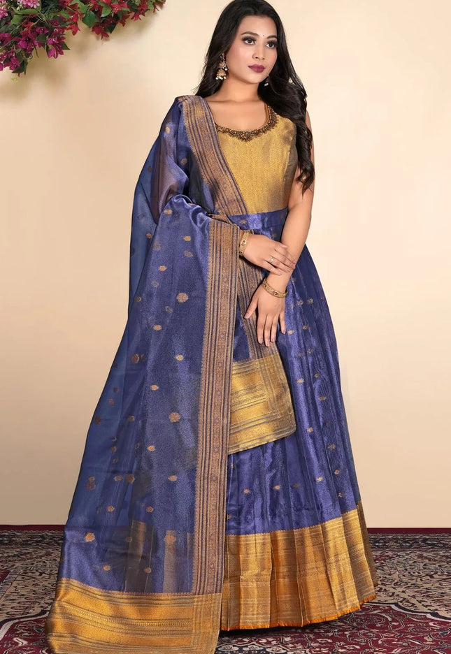 Purple Latest Tissue Silk Gown with Zari Work - Gajiwala