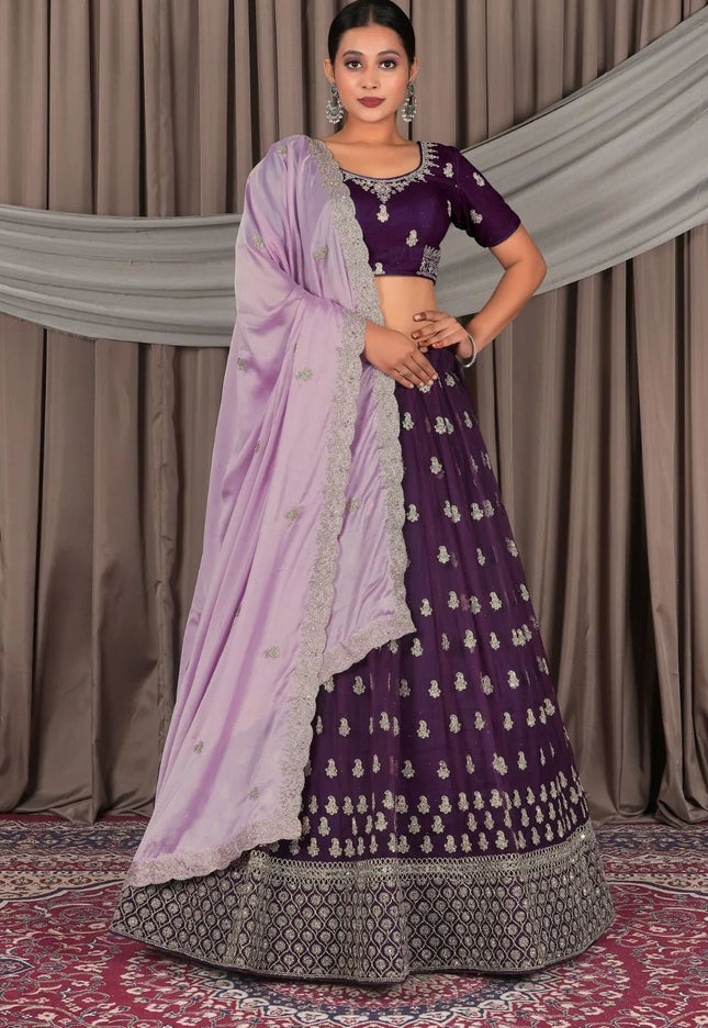 Purple Net Designer Lehenga Choli with Rangoli Dupatta - Gajiwala