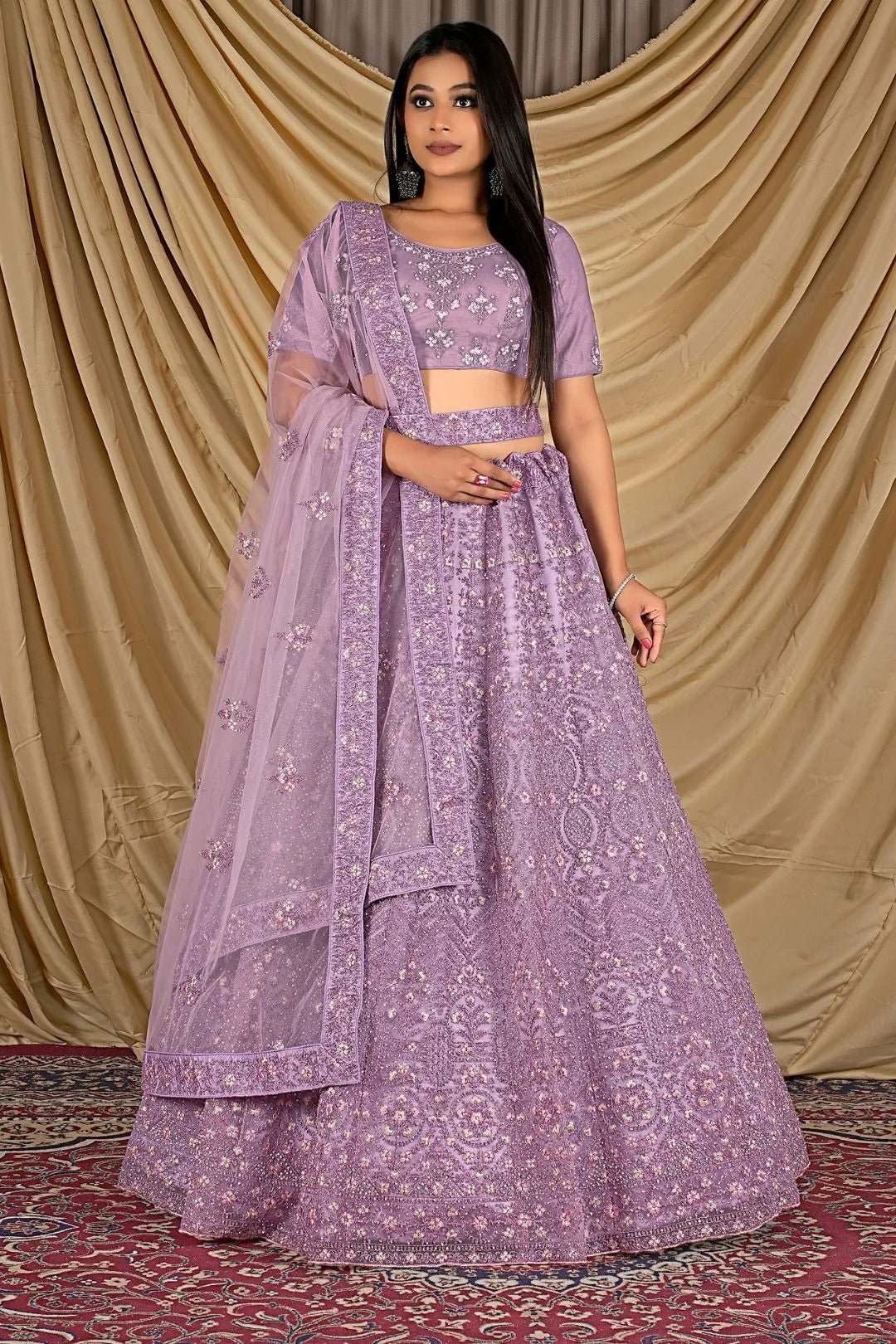 Purple Party Wear Embroidered Net Lehenga Choli For Women - Gajiwala