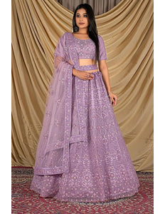 Purple Party Wear Embroidered Net Lehenga Choli For Women - Gajiwala