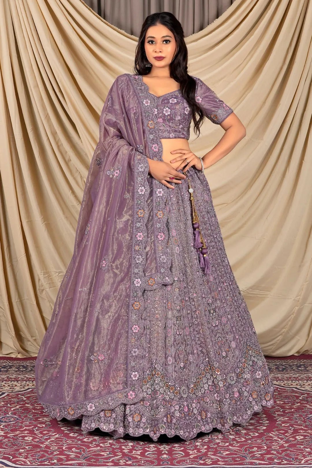 Purple Party Wear Embroidered Twill Net Lehenga Choli For Women - Gajiwala