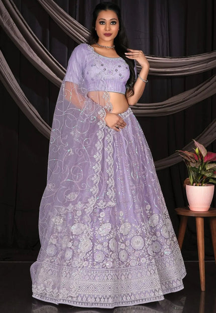 Purple Party Wear Net Lehenga Choli With Dupatta - Gajiwala