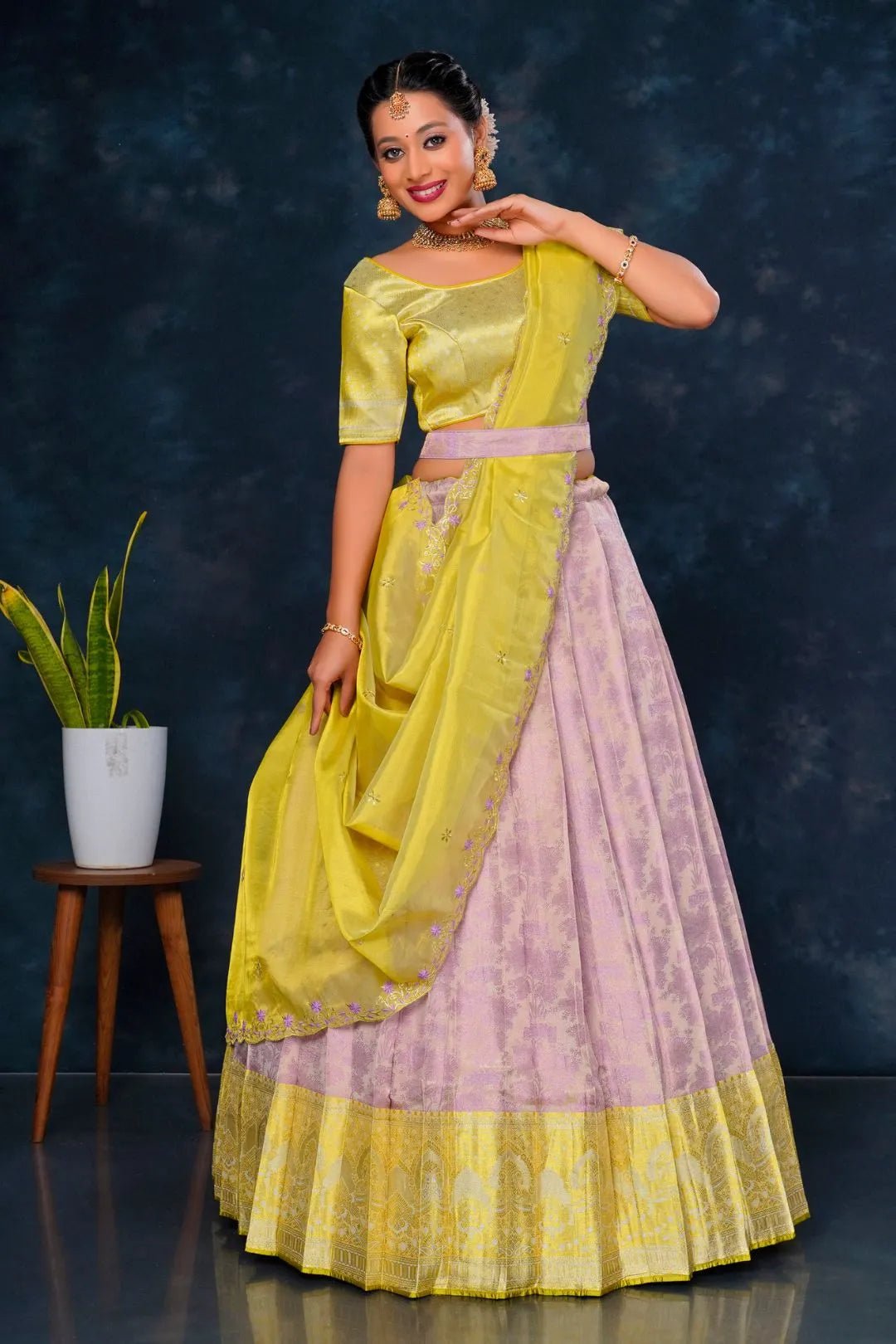 Purple Pure Tissue Silk Half Saree with Zari Weaving - Gajiwala