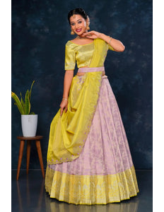 Purple Pure Tissue Silk Half Saree with Zari Weaving - Gajiwala