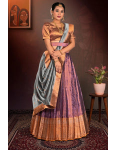 Purple Pure Two Tone Zari Tissue Lehenga Choli with Zari Work - Gajiwala