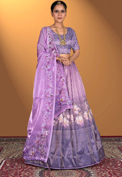 Purple Satin Jacquard Lehenga Choli For Women - Gajiwala