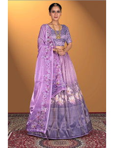 Purple Satin Jacquard Lehenga Choli For Women - Gajiwala