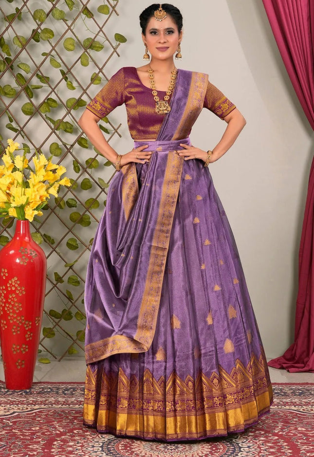 Purple Tissue Silk Lehenga Choli with Dupatta For Women - Gajiwala