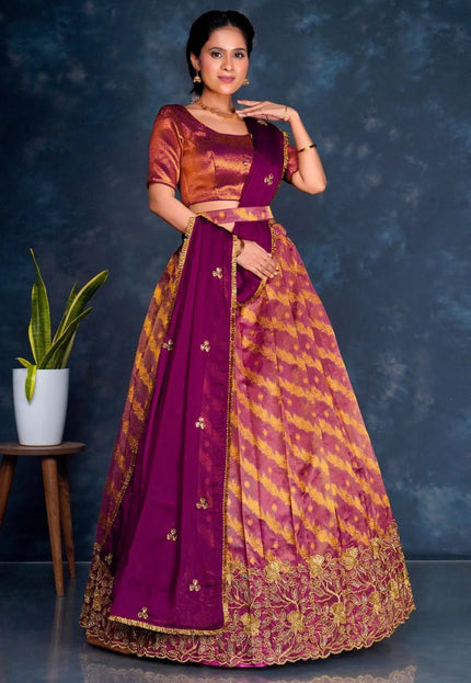 Purple Tissue Silk Lehenga Choli With Zari Woven - Gajiwala