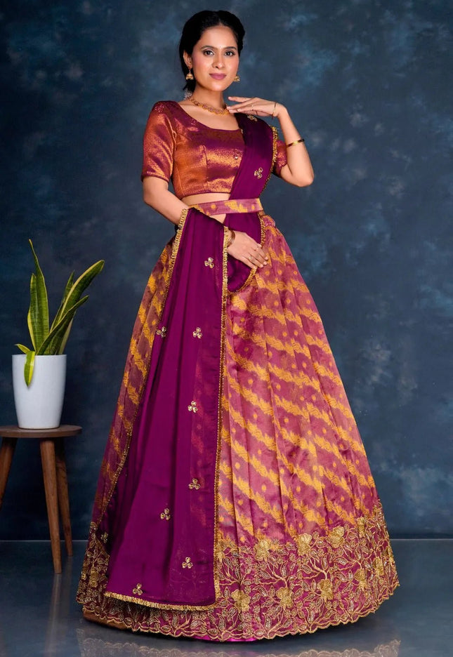 Purple Tissue Silk Lehenga Choli With Zari Woven - Gajiwala