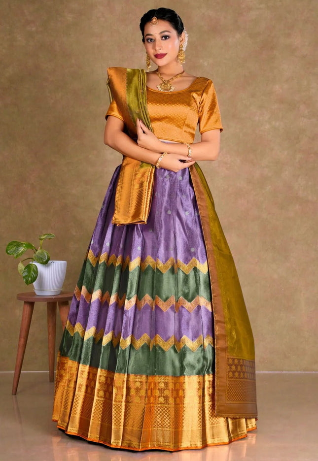 Purple Tissue Silk Pattu Half Saree With Zari Work - Gajiwala