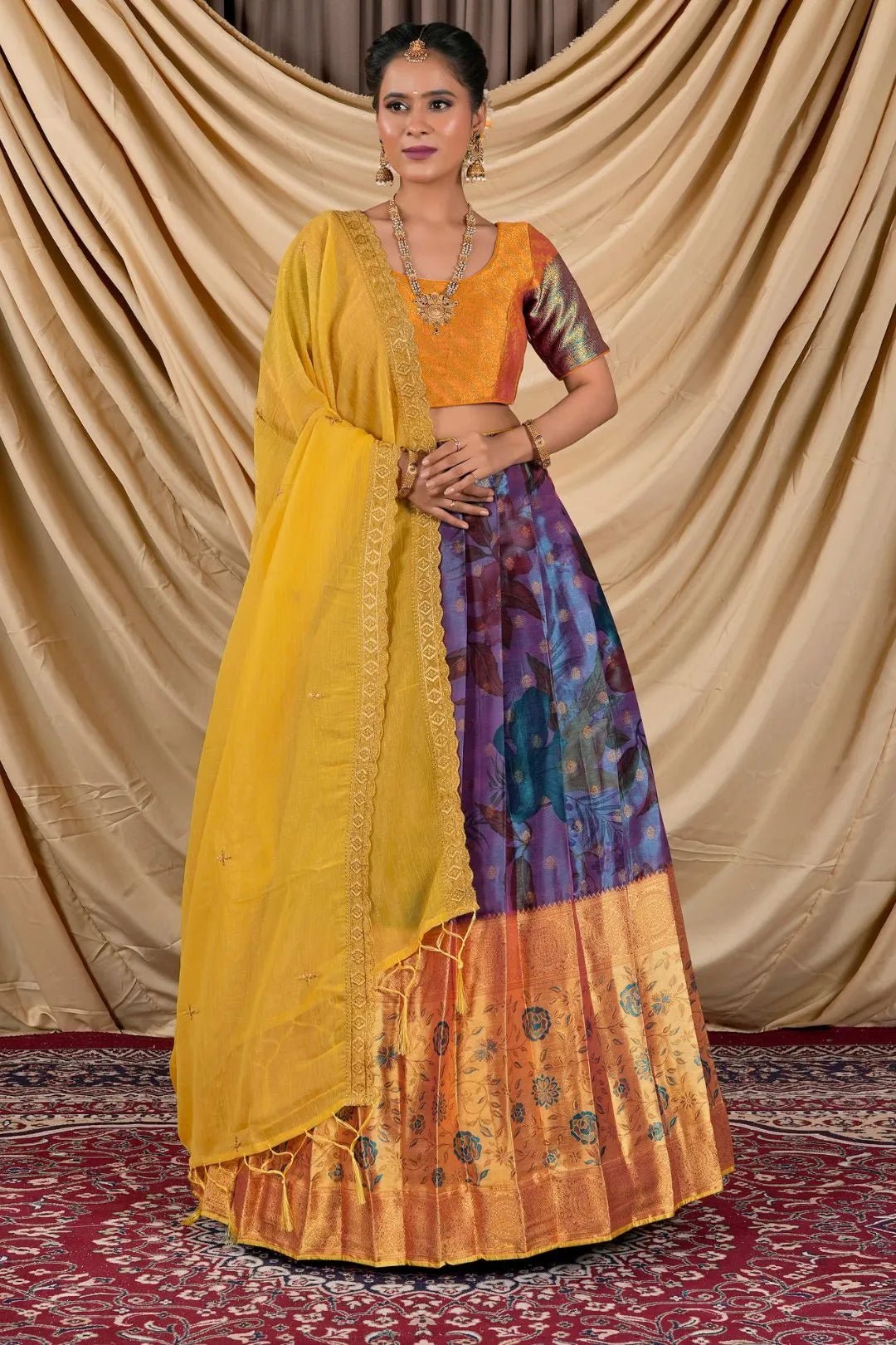 Purple Tissue With Digital Print Lehenga Choli For Women - Gajiwala