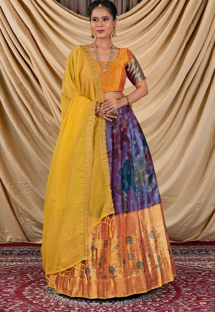 Purple Tissue With Digital Print Lehenga Choli For Women - Gajiwala